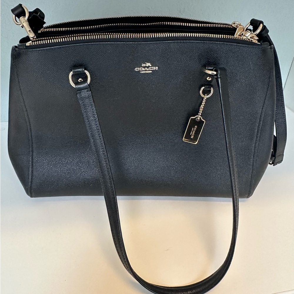 Coach Black Leather Shoulder Bag with Silver Accents